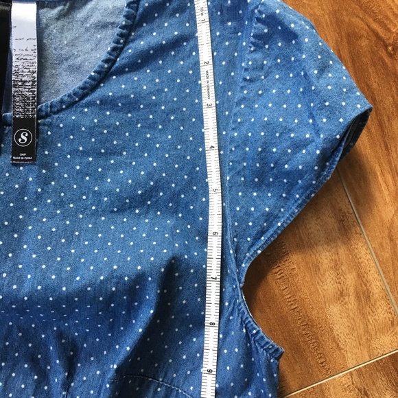 Kensie Chambray Polka Dot Peplum Retro Pin-Up Top S - Picture 10 of 13